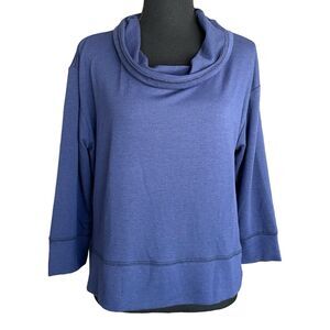 DANIALI Cowl Neck Boxy Top Hi Low Hem Blue Casual Pullover Women’s L
